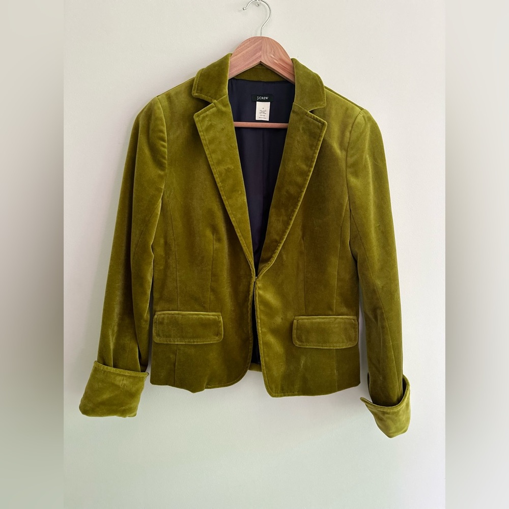 J. Crew Crushed Velvet Olive Blazer